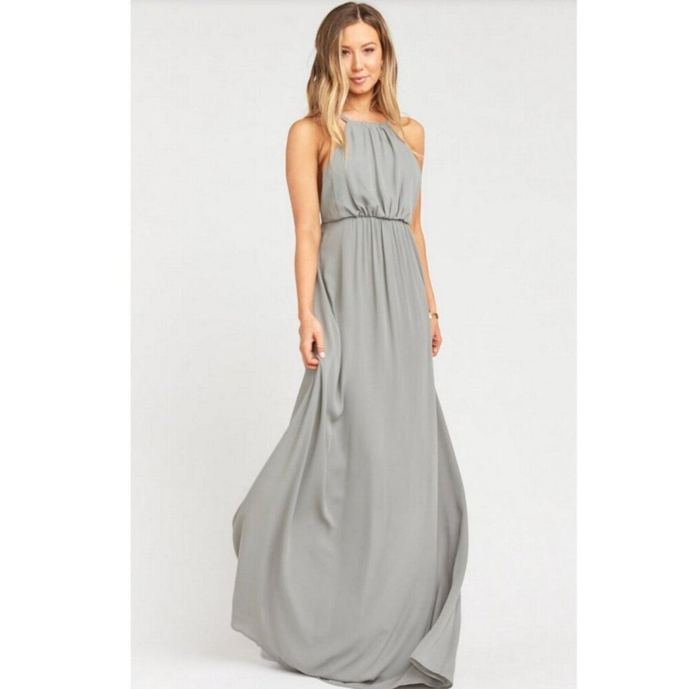 Show Me Your Mumu Amanda Moss Green Halter Maxi Bridesmaid Dress Size Large - Picture 2 of 11